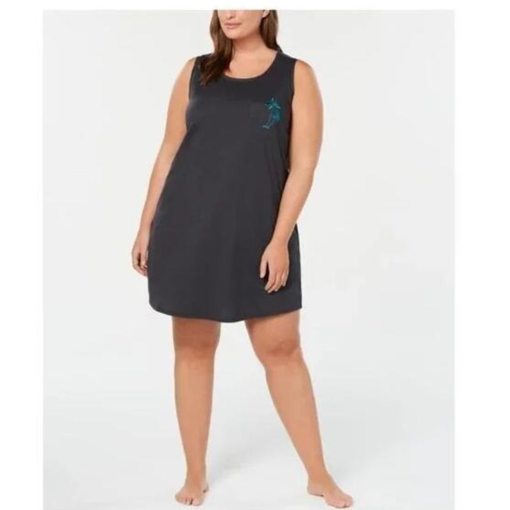 Jenni Plus Size Sleepshirt -Peekaboo-Back Emb Palm Tree